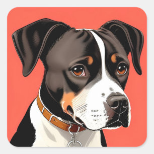 Elegantes Porträt eines schwarz-weißen Hundes Quadratischer Aufkleber
