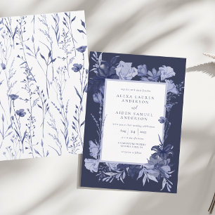 Elegantes Porzellan blaues Blumen Hochzeit Einladung