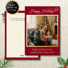 Elegantes Postage Briefmarke Square Foto Rotes Gol Folien Feiertagskarte