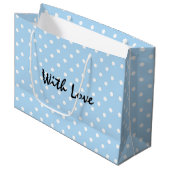 Elegantes Powder Blue Polka Dot Muster mit Liebe Große Geschenktüte (Vorderseite Schrägansicht)