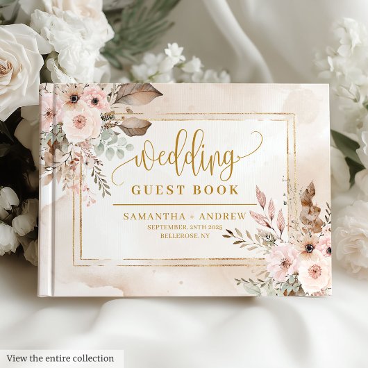 Elegantes Powder Pink Gold Boho Wedding Gästebuch