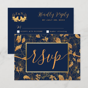 Elegantes Prächtiges Gold Laub Navy Blau Antwort E