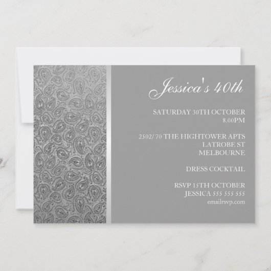 Elegantes prägeartiges silbernes einladung (Rückseite)