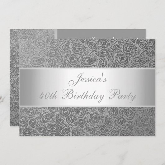 Elegantes prägeartiges silbernes einladung (Vorne/Hinten)