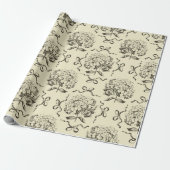 Elegantes Preppy Beige Toile Hydrangea Bow Muster Geschenkpapier (Ungerollt)