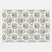 Elegantes Preppy Blue Beige Hydrangea Bow Muster Geschenkpapier Set (Vorderseite 2)