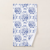 Elegantes Preppy Blue Hydrangea Bow Toile Muster Badhandtuch Set (Handtuch)