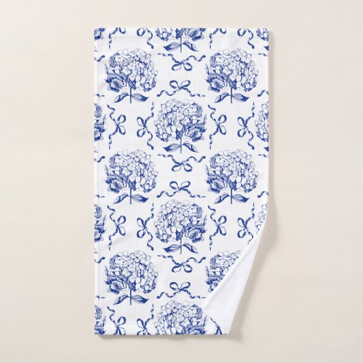 Elegantes Preppy Blue Hydrangea Bow Toile Muster Badhandtuch Set (Handtuch)