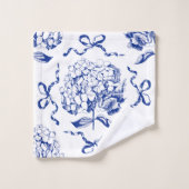 Elegantes Preppy Blue Hydrangea Bow Toile Muster Badhandtuch Set (Waschlappen)