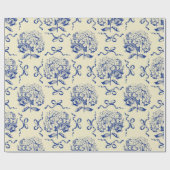 Elegantes Preppy Blue Toile Hydrangea Bow Muster Geschenkpapier (Flach)