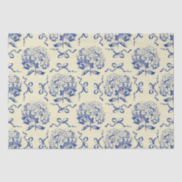 Elegantes Preppy Blue Toile Hydrangea Bow Muster Seidenpapier