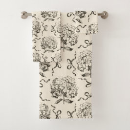 Elegantes Preppy-Hydrangea-Bow-Beige-Toile-Muster Badhandtuch Set