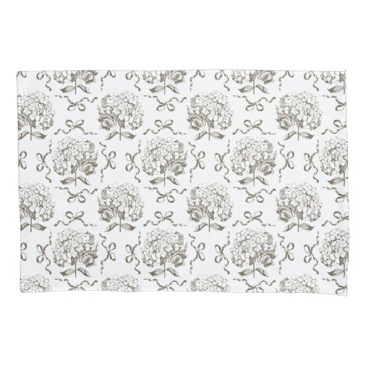 Elegantes Preppy-Hydrangea-Bow-Beige-Toile-Muster Kissenbezug (Vorderseite)