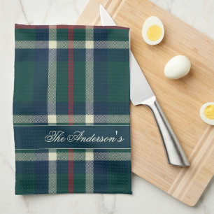 Elegantes Preppy-Karo-Monogramm-Weihnachten Geschirrtuch