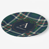 Elegantes Preppy-Karomuster Monogramm Weihnachten Pappteller (Schrägansicht)