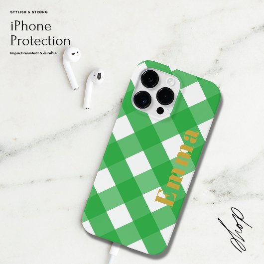 Elegantes Preppy Modern Green Kariert Karo Monogra Case-Mate iPhone Hülle
