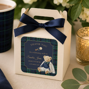 Elegantes Preppy-Polo-Teddybär-Baby-Shower Quadratischer Aufkleber