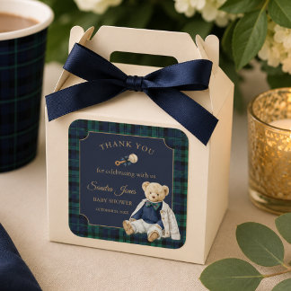 Elegantes Preppy-Polo-Teddybär-Baby-Shower Quadratischer Aufkleber