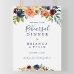 Elegantes Probe Abendessen Willkommenszeichen Poster<br><div class="desc">Dieses elegante Begrüßungsschild für die Probe mit Blumen eignet sich ideal für eine Hochzeitsfeier im Sommer. Die Einrichtung besteht aus fein gezeichnet Bouquets in Rosa,  Rosa,  Rot,  Gelb,  Bordeaux,  Rot,  indigenen Blume und grünem Blattwerk,  die die natürliche Schönheit inspiriere.</div>