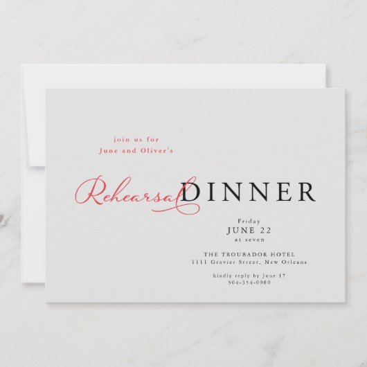 Elegantes Probe Dinner Einladung (Vorderseite)