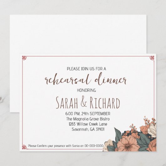 Elegantes Probe-Dinner Einladung (Vorne/Hinten)