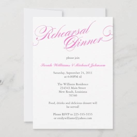 Elegantes Probe Dinner Einladung (Vorderseite)