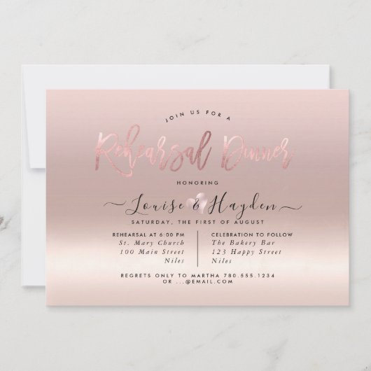 Elegantes Probe Dinner, Rose Gold Ausgezeichnete Einladung (Vorderseite)