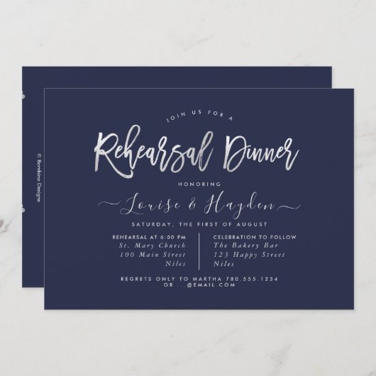 Elegantes Probe Dinner, Silver Modern Script Ankündigung (Vorne/Hinten)