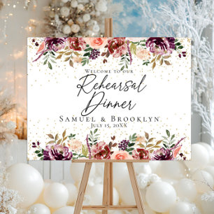 Elegantes Probeessen Willkommen burgunderrote flor Poster