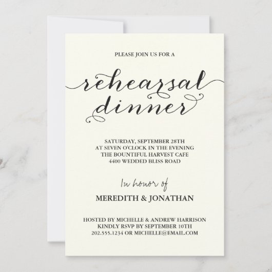 Elegantes Proben-Abendessen Einladung (Vorderseite)