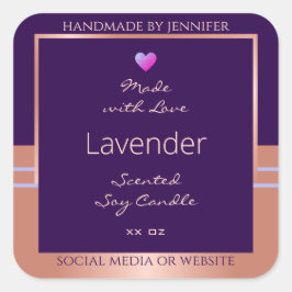 Elegantes Produktverpackungslabel Lila Rose Gold Quadratischer Aufkleber