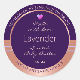 Elegantes Produktverpackungslabel Lila Rose Gold Runder Aufkleber