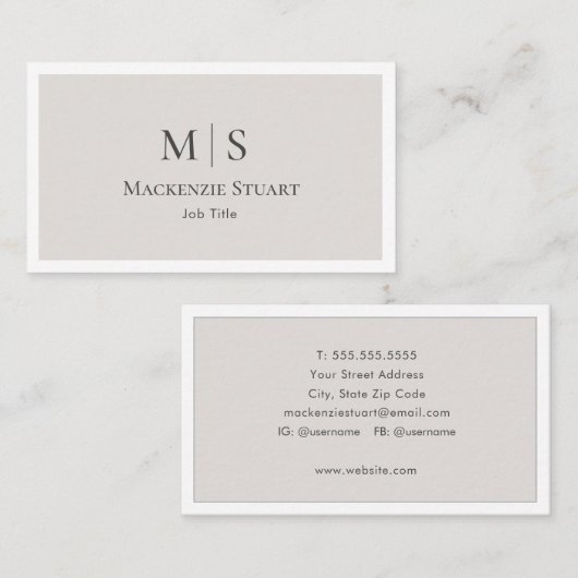 Elegantes Professionelles Einfaches Monogramm Mini Visitenkarte (Vorne/Hinten)