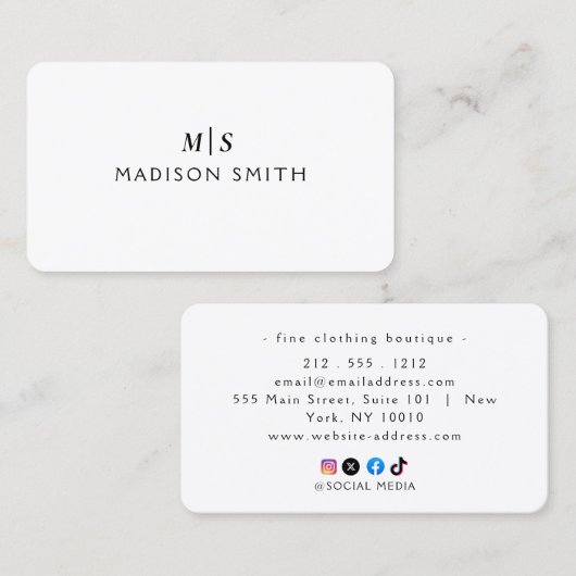 Elegantes Professionelles Einfaches Monogramm Mini Visitenkarte (Vorne/Hinten)