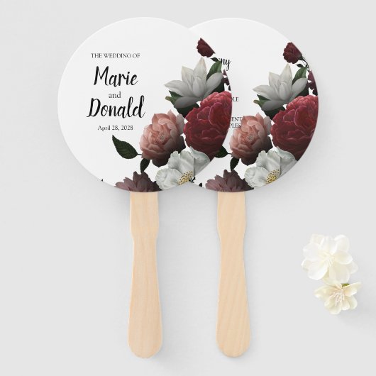 Elegantes Programm für Burgund und Rosa Blume Fächer (Vorne und Hinten)