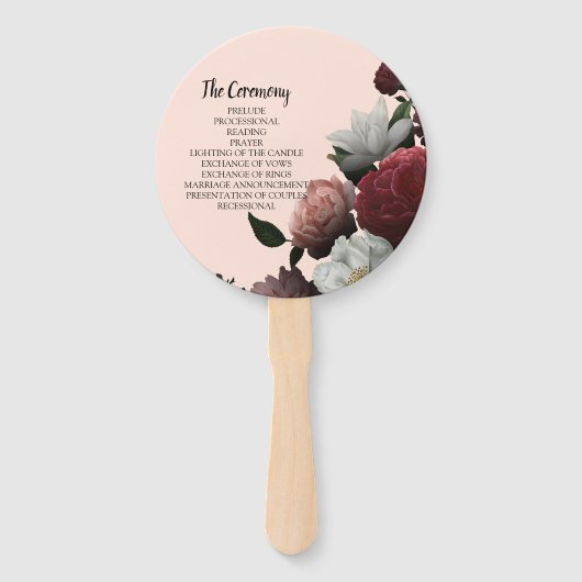 Elegantes Programm für Burgund und Rosa Blume Fächer (Rückseite)