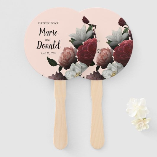 Elegantes Programm für Burgund und Rosa Blume Fächer (Vorne und Hinten)