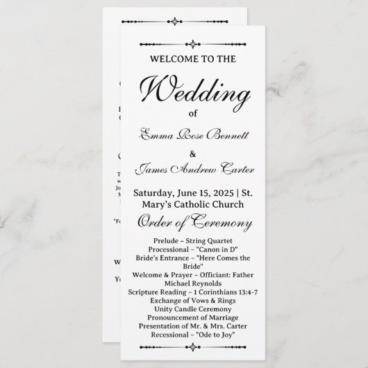 Elegantes Programm für Gedächtnishochzeiten (Vorne/Hinten)