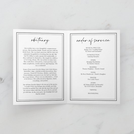 Elegantes Programm zur Beerdigung (Innenseite)