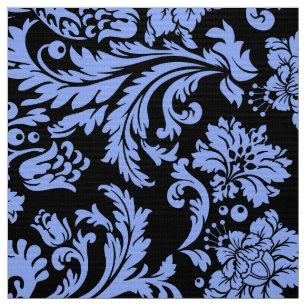 Elegantes Pulver Blue & Black Floral Damasks Stoff