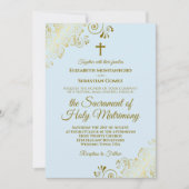 Elegantes Pulver Blue & Gold Moderne katholische H Einladung (Vorderseite)