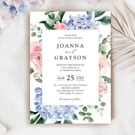 Elegantes Pulver Blue Pink Hydrangea feierliche Ho Einladung