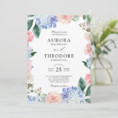 Elegantes Pulver Blue Pink Hydrangea feierliche Ho Einladung (Stehend Vorderseite)