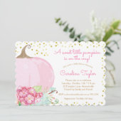 Elegantes Pumpkin Baby Dusche Wasserfarbe Rosa Gol Einladung (Stehend Vorderseite)