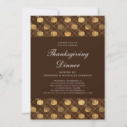 Elegantes Pumpkin Erntedank Dinner Party Einladung (Vorderseite)