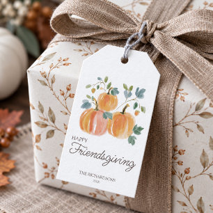Elegantes Pumpkin Happy Friendsgiving Custom Geschenkanhänger