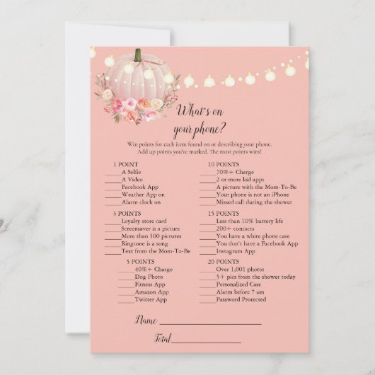 Elegantes Pumpkin On Your Phone Baby Shower Game Einladung (Vorderseite)