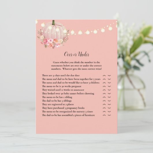 Elegantes Pumpkin Over oder Under Baby Shower Game Einladung (Stehend Vorderseite)