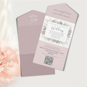 Elegantes QR-Code-Blush-Pink-RSVP-Online-Floralros All In One Einladung