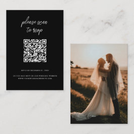 Elegantes QR Code Foto Black Wedding RSVP Begleitkarte
